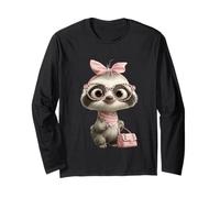 Baby Bradipo Kawaii Jungle Rosa Leopard Occhiali Ritratto Look Maglia a Manica