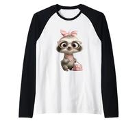 Baby Bradipo Kawaii Jungle Rosa Leopard Occhiali Ritratto Look Maglia con Maniche Raglan