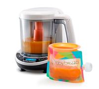 Baby Brezza Food Maker Deluxe - Cuocipappa e Omogeneizzatore per Neonati a Vapore - Frullatore per Pappe Svezzamento con Spegnimento Automatico e Parti Lavabili in Lavastoviglie - Set di 3 Sacchetti
