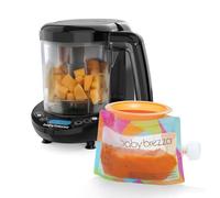 Baby Brezza Food Maker Deluxe (nero) - Cuocipappa e Omogeneizzatore per Neonati a Vapore, Frullatore per Pappe Svezzamento, Spegnimento Automatico, Parti Lavabili in Lavastoviglie - 3 Sacchetti