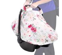 Baby Car Seat Cover, Travel Carrier Canopy, Kick Proof Nursing Cover, Double Layer Breathable Window, Stretchable Full Coverage, wean Protection for Stroller, Shopping, Feeding, Polyester