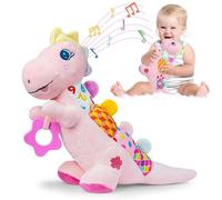 Baby Dino Giocattoli musicali di peluche per 0-3-6-9-12 mesi, dinosauro per neonati, giocattoli per la pancia, con carta sonora increspata, massaggiagengive, texture e sonagli per neonati, ragazzi e