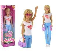 Baby Doll Anlily Capelli lunghi biondi Borsetta Occhiali Camicetta - camicetta bianca
