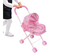 Baby Doll Stroller, Folding Pretend Play Pushchair, 21,65 x 17,32 x 9,45 in Compact Folding, Toy Pram for Kids Boys Girls, Home Travel Birthday School Outdoor Play, Blue Bear, Pink Strawberry, Rosa