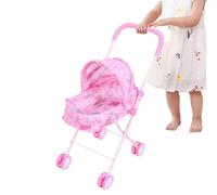 Baby Doll Stroller, Folding Pretend Play Pushchair, 21,65 x 17,32 x 9,45 in Compact Folding, Toy Pram for Kids Boys Girls, Home Travel Birthday School Outdoor Play, Blue Bear, Pink Strawberry, Rosa