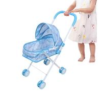 Baby Doll Stroller, Folding Pretend Play Pushchair, 21,65 x 17,32 x 9,45 in Compact Folding, Toy Pram for Kids Boys Girls, Home Travel Birthday School Outdoor Play, Blue Bear, Pink Strawberry, Rosa