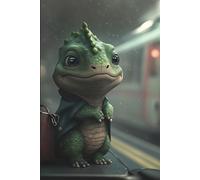 Baby Dragon Waiting for the Train Notebook Journal: 6 x 9 Inches 140-page Lined Matte Paperback