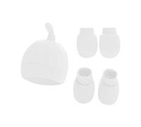 Baby Ears - Set di cappelli e guanti per neonati, guanti e calzini, per bambini da 0 a 6 mesi, set di lozione biologica per bambini, bianco 0-6 mesi