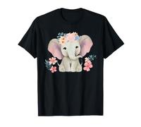 Baby Elephant Cute Floral Animals per Ragazze e Ragazzi Maglietta