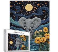 Baby Elephant Starry Night - Puzzle da 1000 pezzi, motivo floreale con riflessi d'acqua, 68 x 50 cm, puzzle colorati fai da te per la decorazione della casa, regali per la famiglia, puzzle perfetto