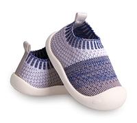 Baby First-Walking - Scarpe per bambini da 1 a 4 anni, suola morbida, in cotone, traspirante, in TPR, materiale slip-on per attività all'aria aperta, blu/bianco, 13.0 cm