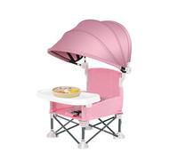 Baby Folding Chair, Toddler Dining Seat, Portable Feeding Tray, Foldable Design, Built-In Canopy, Safety Harness, Easy Setup, Meals, Perfect for Camping, Beach, 14.96x12.2x14.57 inches