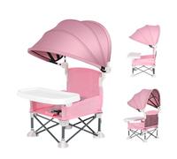 Baby Folding Dining Chair, Portable Toddler Feeding Seat, Compact High Chair with Tray and Adjustable Canopy, Lightweight Infant Booster for Outdoor Lawn Events, Beach Outings