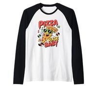 Baby Funny Cartoon Food Design Pizza Slice Maglia con Maniche Raglan