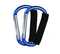 Baby - Ganci per passeggino, 2 pezzi, con moschettone, organizer per appendere borse, borse per pannolini, borse della spesa. Clip per sistemi da viaggio singolo/doppio, seggiolini auto e jogger (blu)