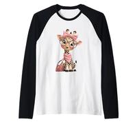 Baby Giraffe Rosa Leopard Occhiali Girly Glam Graphic Giocoso Maglia con Maniche Raglan