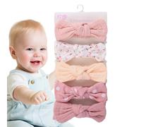 Baby Girl Bows and Headbands, Soft Elastic Head Wraps, 7.09x1.38 Inches Adorable Stretchable Fit, Set of 5 Stretchy Knot Hair Accessories for Newborns,