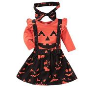 Baby Girl My 1st Halloween Pumpkin Suspender Skirt Outfits Pagliaccetto Copricapo Set di Vestiti (Rosso-arancio, 6-12 Mesi)