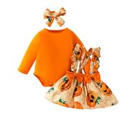 Baby Girl My First Halloween Outfit pagliaccetto a maniche lunghe + fascia per la fronte + pantaloni set 3 pezzi 0-18 mesi (zucca arancione, 12-18 mesi)