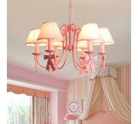 Baby Girl Nursery Fabric Shade 3 Pink Chandelier Princess Bedroom Bow Decor Vintage Ceiling Pendant Light Sputnik Farmhouse Hanging Lamp for Room