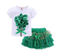 Baby Girls' Summer Cotton 2 Piece Set Cute Girls 3D Flower Lace Bow Tulle Tutu Skirt Sets Green 18-24m