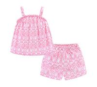 Baby Girls' Summer Cotton 2 Piece Set Toddler Girls Flower Tassel Tank Top Shorts Sets Pink 10t