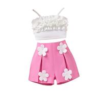 Baby Girls Sweet And Cute Spring and Autumn Suit New Top + Floral Shorts Two Pieces Mamas Girl Baby Abbigliamento, rosa intenso, 5 anni