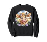 Baby Highland Cow with Purple Flowers Scottish Farm Felpa