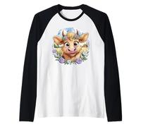 Baby Highland Cow with Purple Flowers Scottish Farm Maglia con Maniche Raglan