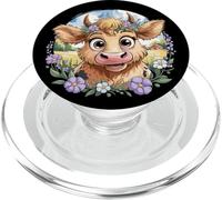 Baby Highland Cow With Purple Flowers Scottish Farm PopSockets PopGrip per MagSafe