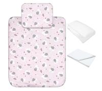 baby idea Babysanity Lenzuola Next To Me Compatibili 4 pezzi: Federa Cuscino, Piumino, Copripiumino, Lenzuolo Angoli per Culla Lettino Neonato - Chicco Kinderkraft Cam Brevi OEKO-TEX (Orso Luna Rosa)