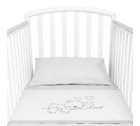 baby idea Babysanity Piumino Lettino Neonato Ricamato Completo Federa e Copripiumino e Lenzuolino con Angoli Sfoderabile Senza Paracolpi Lettino - Made in Italy- (Love Grigio)