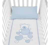 baby idea Babysanity Piumino Lettino Neonato Ricamato Completo Federa e Copripiumino e Lenzuolino con Angoli Sfoderabile Senza Paracolpi Lettino - Made in Italy- (Orsetto Cuore Azzurro)