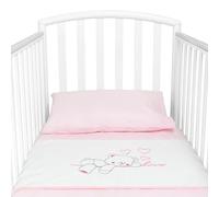 baby idea Babysanity Piumino Lettino Neonato Ricamato Completo Federa e Copripiumino e Lenzuolino con Angoli Sfoderabile Senza Paracolpi Lettino - Made in Italy- (Ricamo Love Rosa)