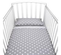 baby idea Babysanity Piumino Lettino Neonato Ricamato Completo Federa e Copripiumino e Lenzuolino con Angoli Sfoderabile Senza Paracolpi Lettino - Made in Italy- (Cuoricini Grigio)