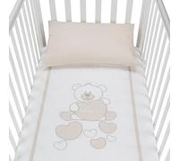 baby idea Babysanity Piumino Lettino Neonato Ricamato Completo Federa e Copripiumino e Lenzuolino con Angoli Sfoderabile Senza Paracolpi Lettino - Made in Italy- (Orsetto Cuore Beige)
