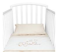 baby idea Babysanity Piumino Lettino Neonato Ricamato Completo Federa e Copripiumino e Lenzuolino con Angoli Sfoderabile Senza Paracolpi Lettino - Made in Italy- (Love Beige)