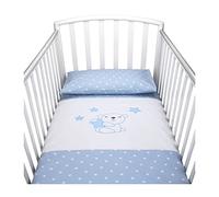baby idea Babysanity Piumino Lettino Neonato Ricamato Completo Federa e Copripiumino e Lenzuolino con Angoli Sfoderabile Senza Paracolpi Lettino - Made in Italy- (Little Star Azzurro)