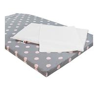 baby idea Materasso Lettino Campeggio con Cuscino Sfoderabile Pieghevole a Norma EN16890:2017 100% Cotone Oeko-tex® Interno Certificato Certipur™ 60x120x4 OMAGGIO Borsa da Viaggio (Pois Rosa)