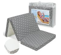 baby idea Materasso Lettino Campeggio Tappeto Gioco Antiscivolo Sfoderabile a Norma EN16890:2017 Federa100% Cotone Oeko-tex® Interno Certificato Certipur™ OMAGGIO Borsa da Viaggio (Grigio, 60x120x6)