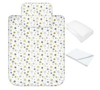 baby idea Set Lenzuola per Next To Me 50x83cm 4 pezzi 100% Cotone Certificato Oeko Tex: Federa Cuscino, Piumino, Copripiumino, Lenzuolo Angoli per Culla Lettino Neonato Made in Italy (Stars Beige)