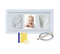 Baby Impronta della mano Impronta, Cornice Impronta per neonato e ragazzine - Argilla bianca non tossica, cornice portafoto in legno per lista di nascita con alfabeto (bianco)