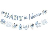 Baby in Bloom Banner Blu Floreale Baby Shower Decorazioni Biberon Bavaglino Fiore Banner Ghirlanda per Ragazzi Baby Shower Sesso Rivelare Festa Gravidanza Annuncio Forniture