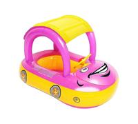 Baby Inflatable Pool Float with Canopy, Car Shaped Babies Swim Float Boat with Sunshade Safty Seat for Toddler Infant Swim Ring Pool Spring Floaties