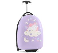 BABY JOY Bagaglio per bambini, Valigia rigida con ruote lampeggianti a Del, maniglia telescopica, carrello da viaggio verticale per bambine e ragazzi, approvato dall'aereo, per bambini, viola., 16",