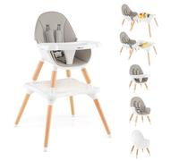 BABY JOY Seggiolone 5 in 1, seggiolone convertibile per neonati e bambini piccoli, seggiolone alzasola/tavolo e sedia, seggiolone in legno con imbracatura a 5 punti, vassoio rimovibile in 4 posizioni