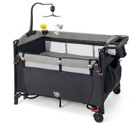 Baby Joy, set 5 in 1 per dormire, con culla, multifunzione, per neonati e bambini, cambio pannolini a forma di U, cintura di sicurezza, carillon e giocattoli da appendere (nero)