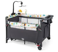 BABY JOY Set 5 in 1 per dormire, con culla, multifunzione, per neonati e bambini, cambio pannolini a forma di U, con cinghia di sicurezza, carillon e giocattoli da appendere