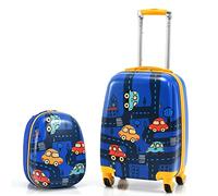 BABY JOY Set di 2 valigie da viaggio per bambini, zaino da 30,5 cm e valigia per bambini da 45,7 cm, custodia rigida da viaggio e zaino con 4 ruote girevoli, graziosa custodia trolley per ragazzi e