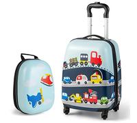 BABY JOY Set di 2 valigie per bambini da 40,6 cm e zaino da 30,5 cm, custodia da viaggio per bambini con 4 ruote, manico retrattile, custodia leggera per ragazzi e ragazze, Multicolore, 12'' x 8.5'' x